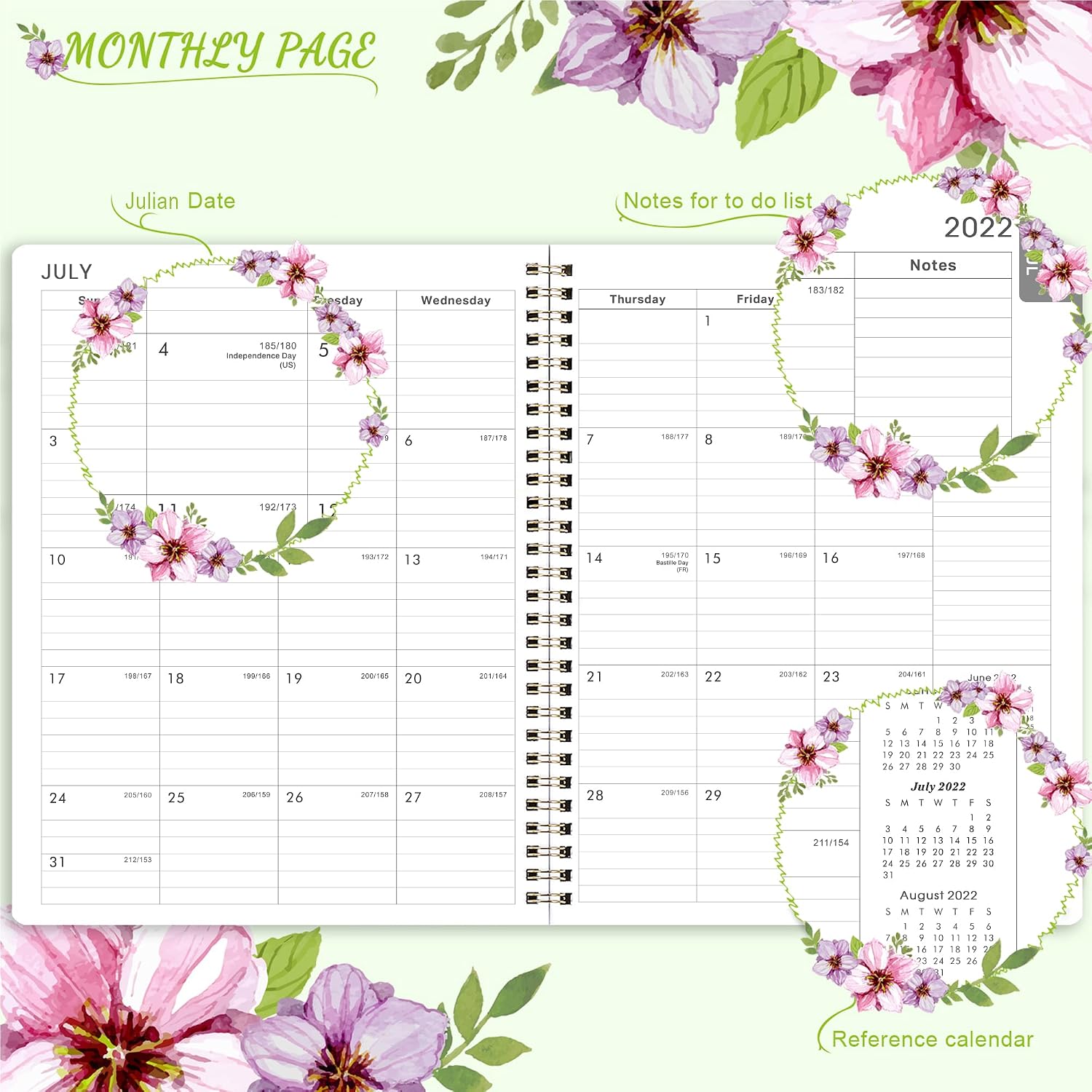 Planner 2022-2023 - Academic Planner 2022-2023, Weekly & Monthly Planner with 12 Tabs, July 2022-June 2023, 8" x 10", Back Pocket + Twin-Wire Binding + Elastic Closure - White & Black
