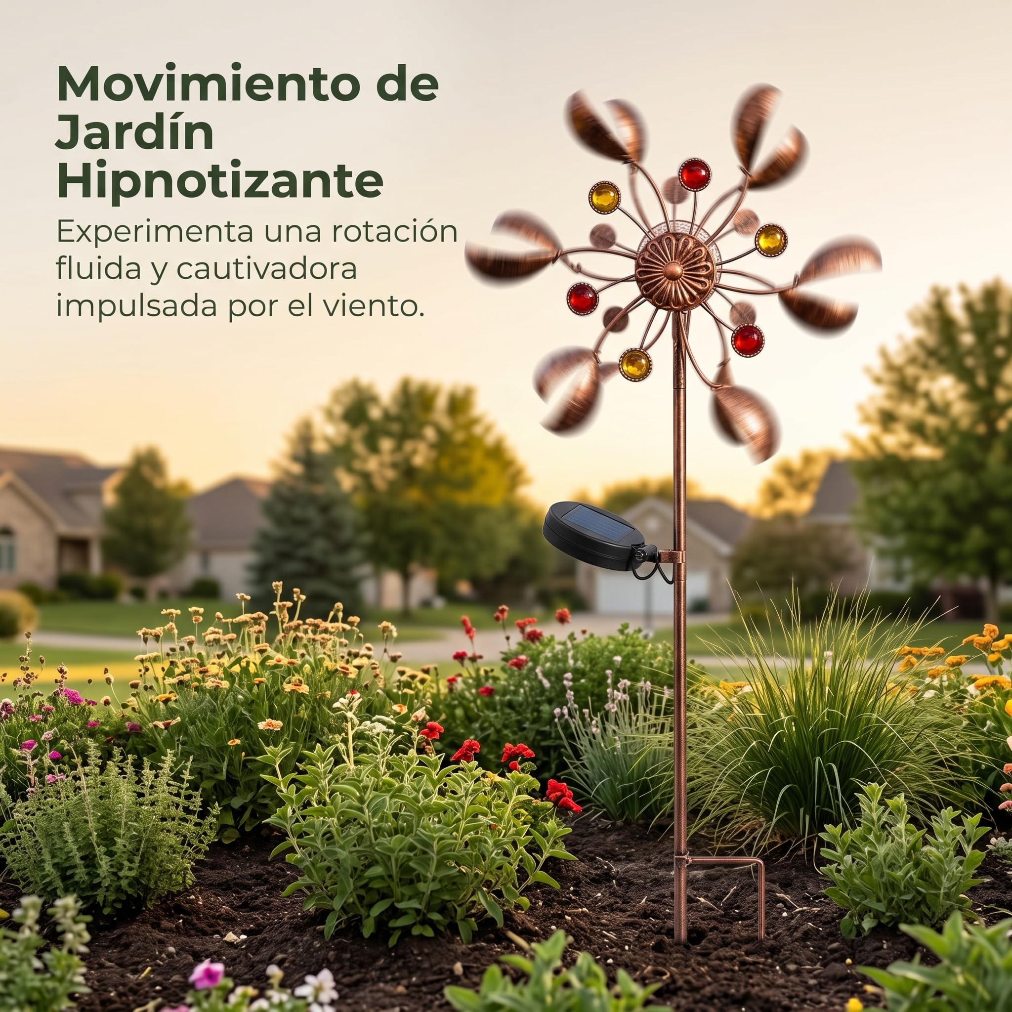 Molinillo Viento Solar Metal con Estaca para Jardín, coración Exterior con Iluminación, Molino de Viento 1 (Solar no Luminoso) de Alta rentabilidad