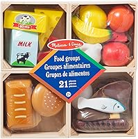 Melissa & Doug Food Groups Wooden Play Food Set - 21 Hand-Painted Pieces & 4 Sorting Crates for Kids Ages 3+