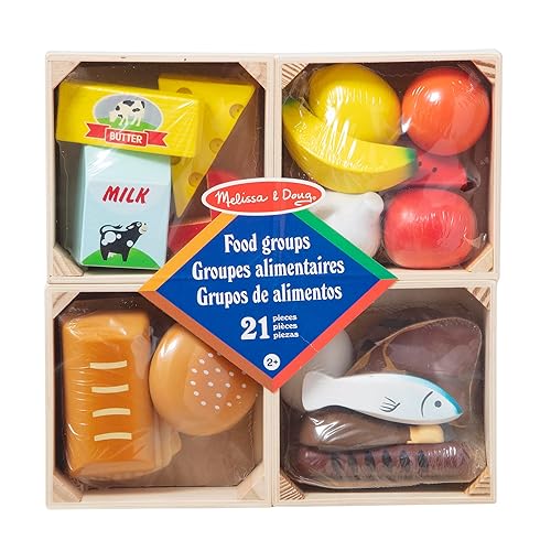 Melissa & Doug Food Groups - 21 Hand-Painted Wooden Pieces and 4 Crates