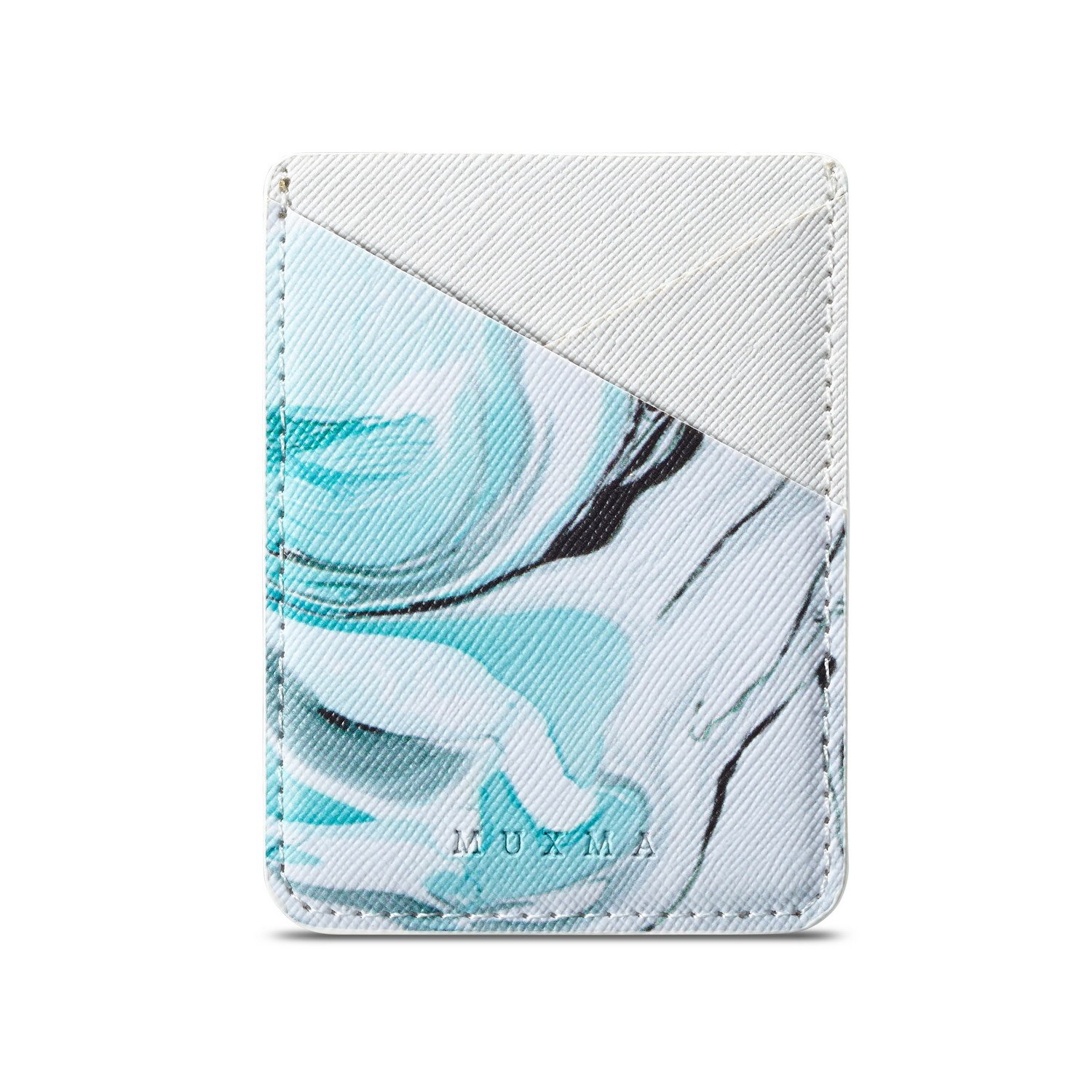 Arlgseln 3M Adhesive Purse ID/Credit Card Holder,Multi-function Ultra Slim 2*Card Slots Wallet Pocket Stick on Phone/Tablet Case (Emerald Marble+White)