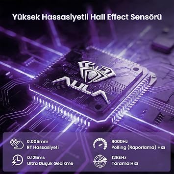 Aula Hero 99 Hall Effect Manyetik Klavye Rapid Trigger GrayWood Switch 8000Hz RGB Hot Swap Oyuncu Klavyesi Mor