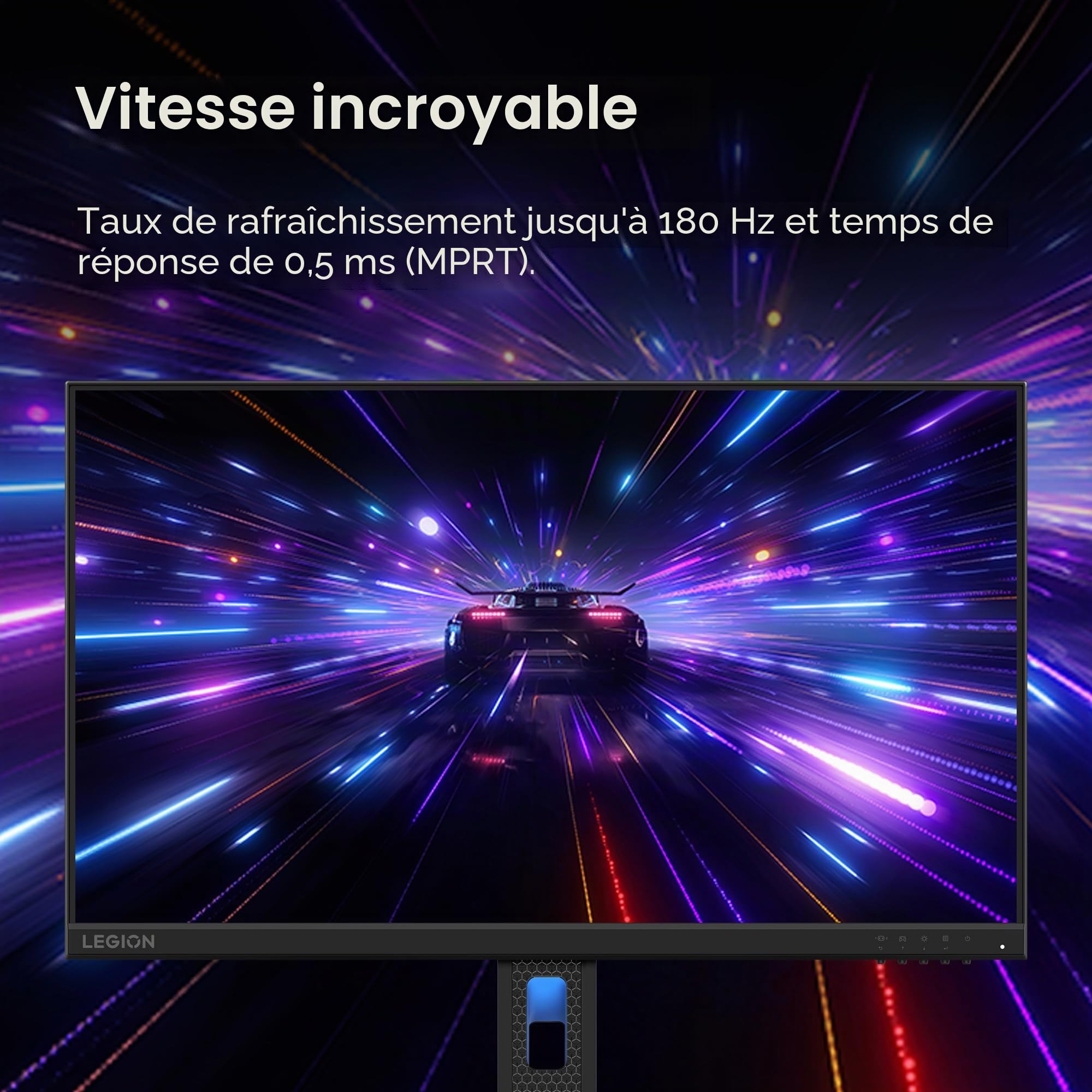 Lenovo Legion R24e Moniteur Gaming 24" FHD (1920 x 1080) IPS 0,5 ms 180 Hz Réglable AMD FreeSync, HDMI 2.1 (Mode Console) et DP Câble HDMI inclus - Raven Black