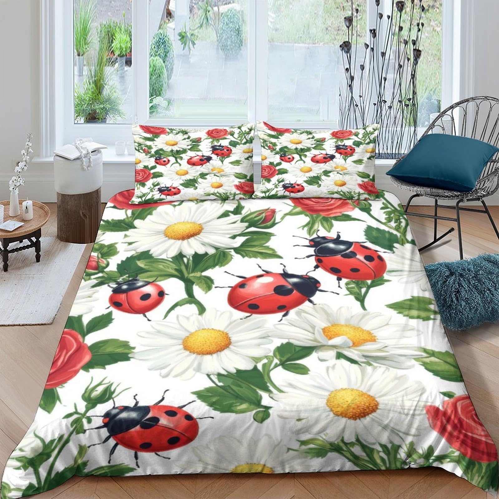Ctjqhvkz Style-2 3D Printed Ladybug Daisy Fitted Sheet Microfiber Soft Bed Cover For Bedroom Guest Room Dorm Mattress Decor Single（135X200cm）