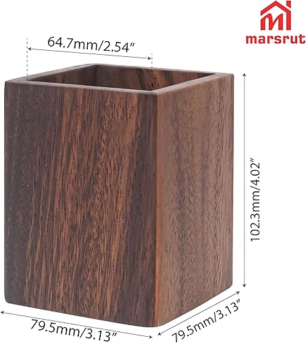 Miniatura 2 de Portalápices de madera para escritorio, bolígrafo de madera de nogal negro, organizador cuadrado natural, soporte simple para lápices, brochas de