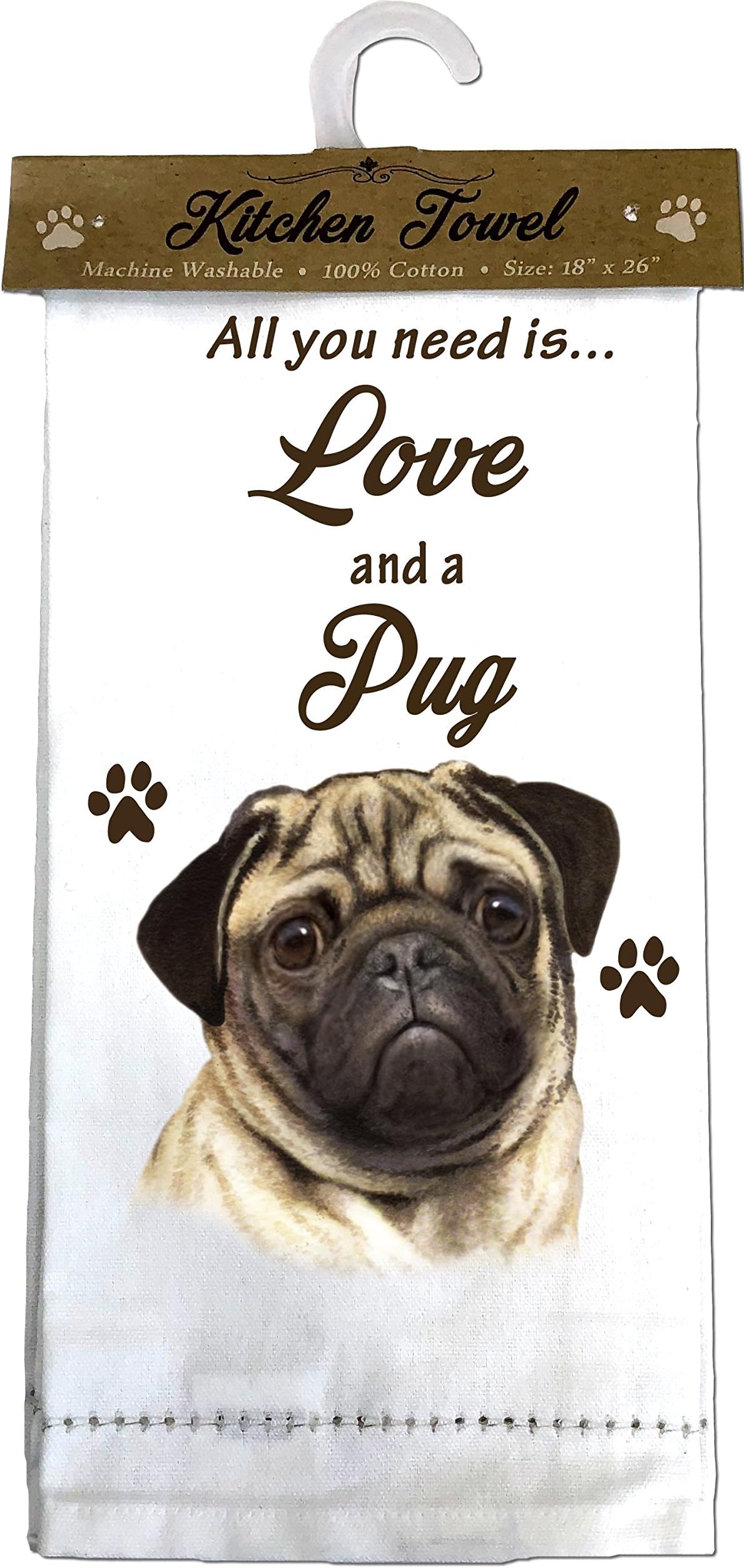 E&S Pets Pug, fawn Kitchen Towels, Off-white