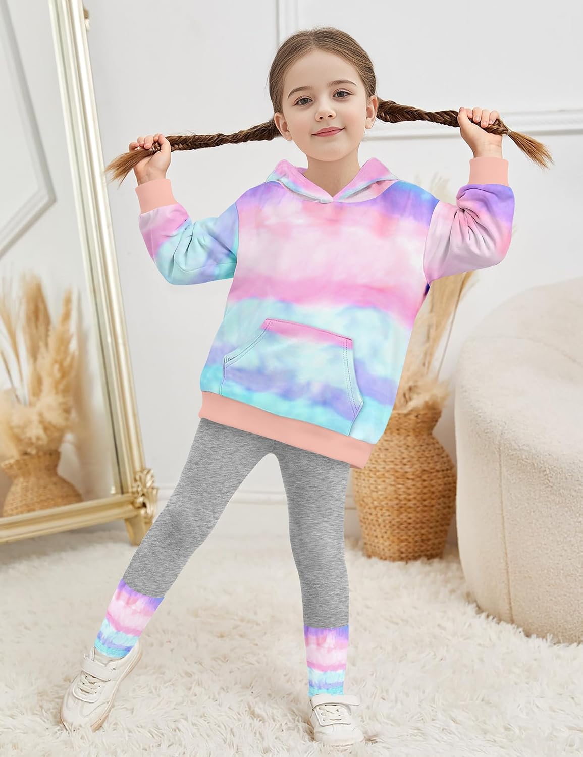 Toddler Girl Clothes Tie-Dye Stripe Color Block Toddler Girls Clothes Little Girls Kids 2pcs Outfits Hoodie Leggings - Image 2
