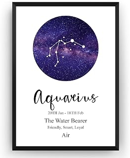 Aquarius Print Zodiac Constellation Poster Astrology Gift Star Sign Wall Art Home Kitchen Decor - Frame Not Included