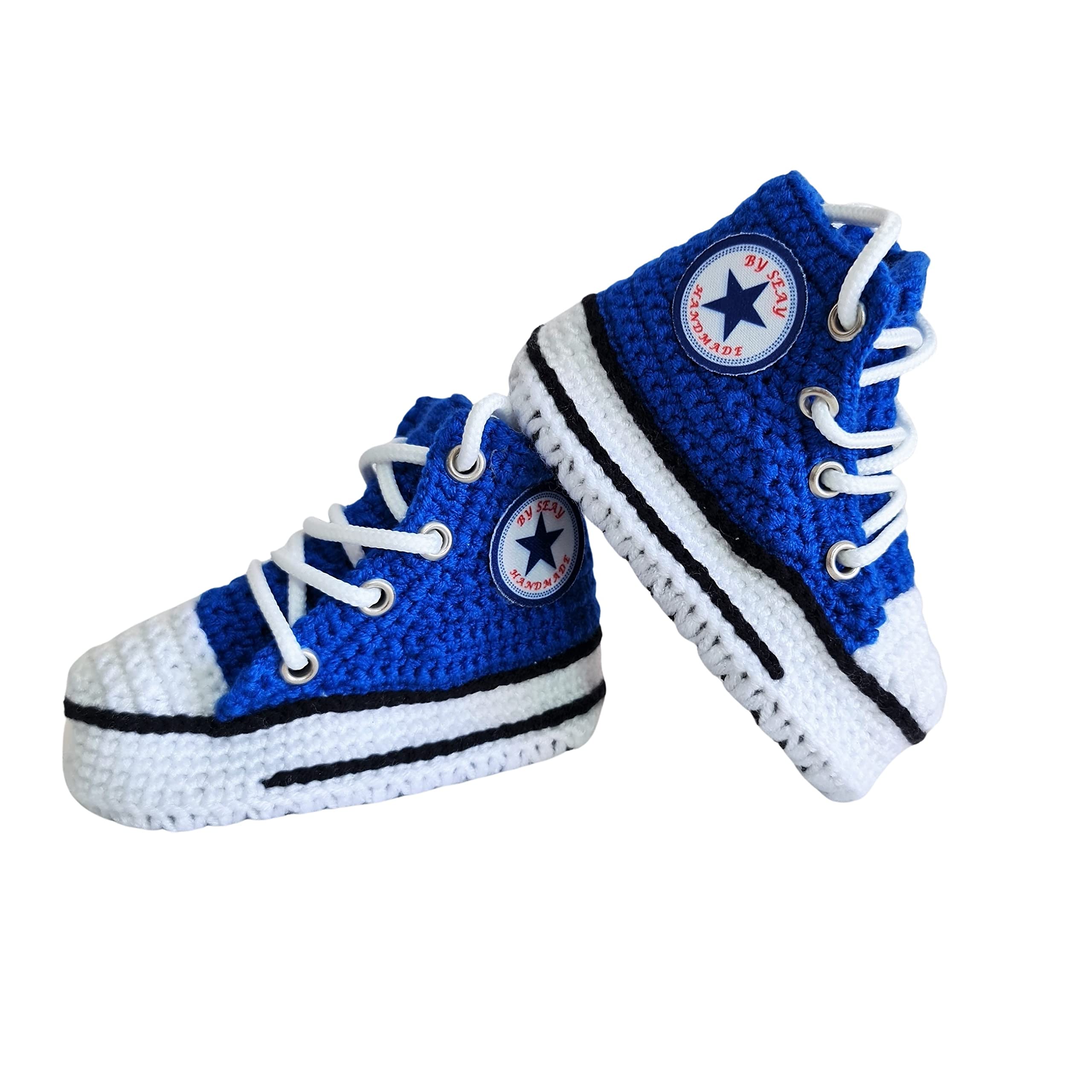 gestrickte Blaue Baby Sneaker Booties, weiche warme Baumwoll-Häkel-Hausschuhe für Neugeborene, Kleinkinder, Lauflerner, 0-3M 3-6M 6-9M 9-12M, Geschenk für Baby-Jungen
