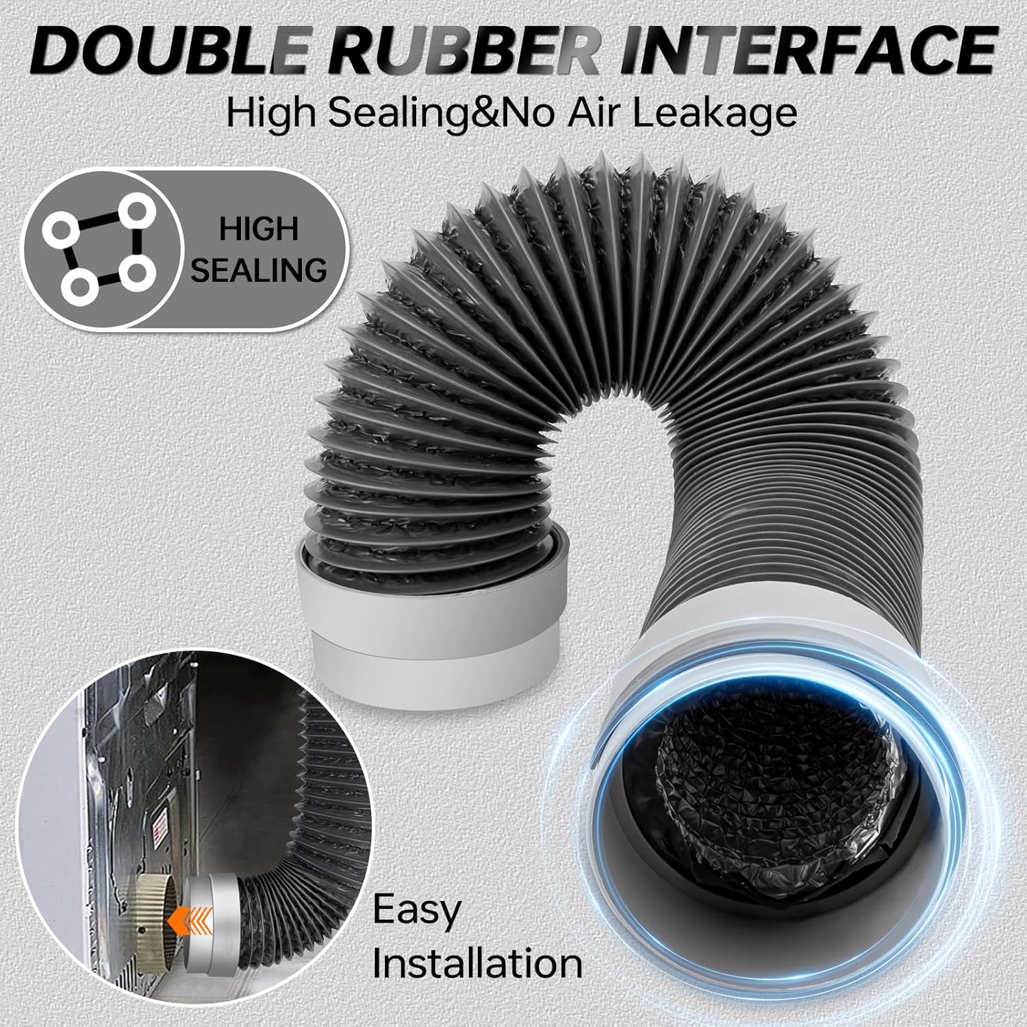 5FT Dryer Vent Hose 4 Inch, 6-Layer Heavy Duty Aluminum Flexible Dryer Duct with Rubber Seal Connectors, Easy-Install Heat Resistant Dryer Exhaust Hose for Tight Spaces, Universal Dryer Hose Vent Kit
