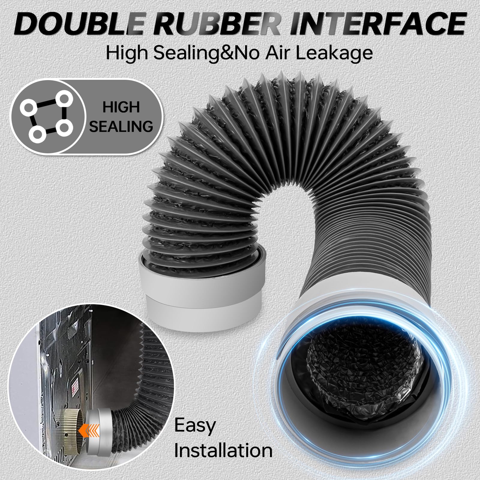 Tuyau d'aération de sèche-linge de 1,5 m, 10,2 cm, conduit de sèche-linge flexible en aluminium robuste à 6 couches avec connecteurs joints en caoutchouc, tuyau d'échappement facile à installer et