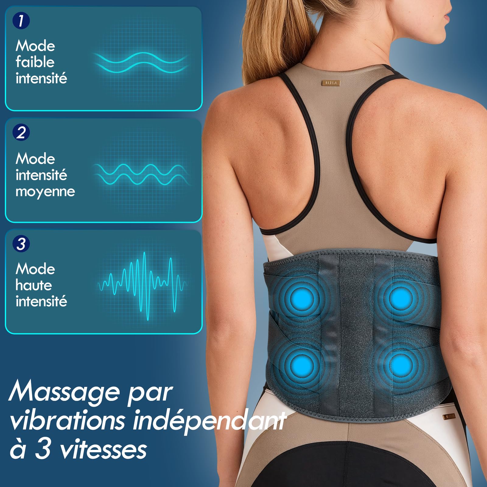Ceinture Lombaire Chauffante, 16000mAh Batterie Coussin Chauffant Electrique pour La Taille Sans Fil, Ceinture Massante Chauffante avec 3 Modes De Massage et 3 Niveaux de Température,Timer (Gris)
