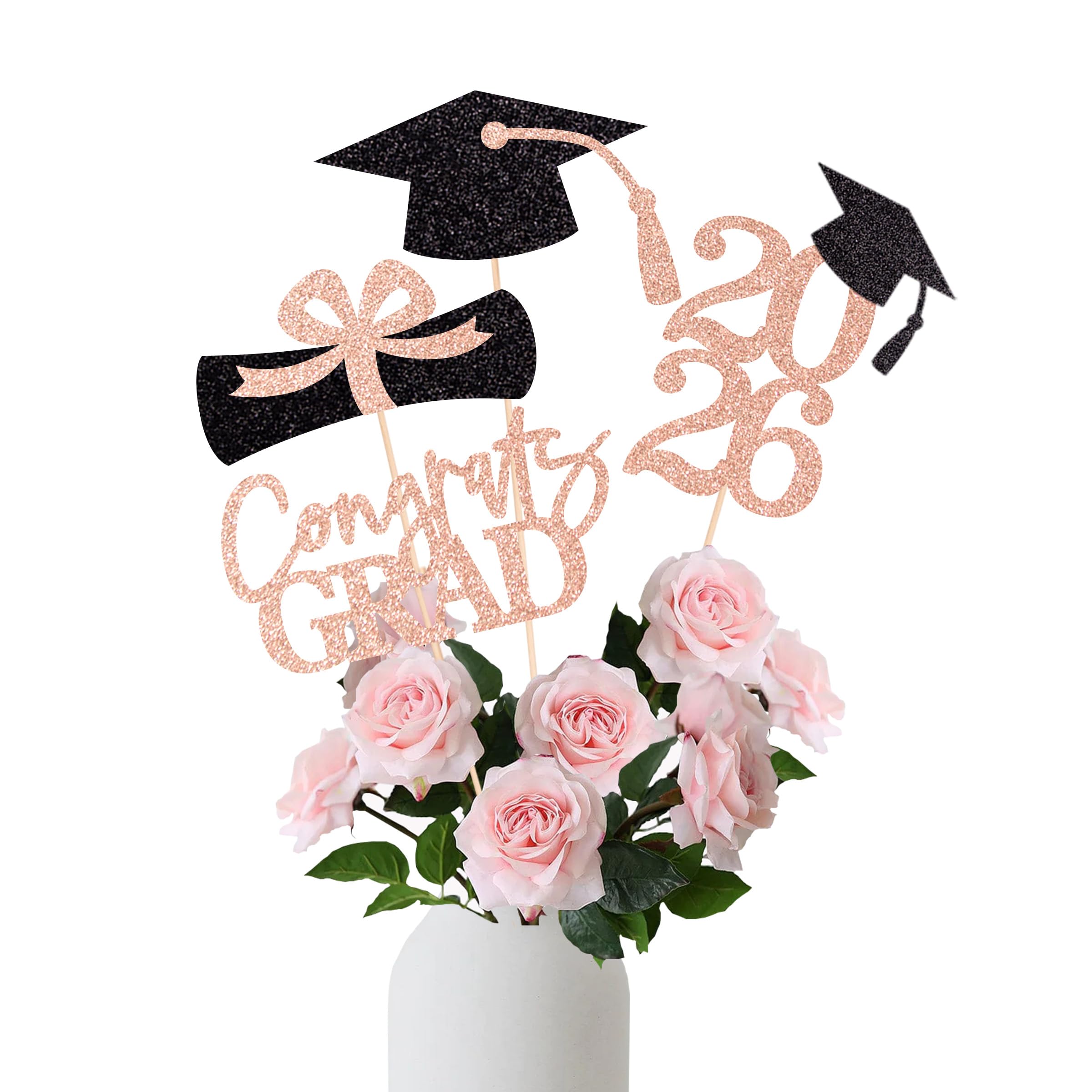 Centres de table de remise de diplôme double face à paillettes or rose classe 2023