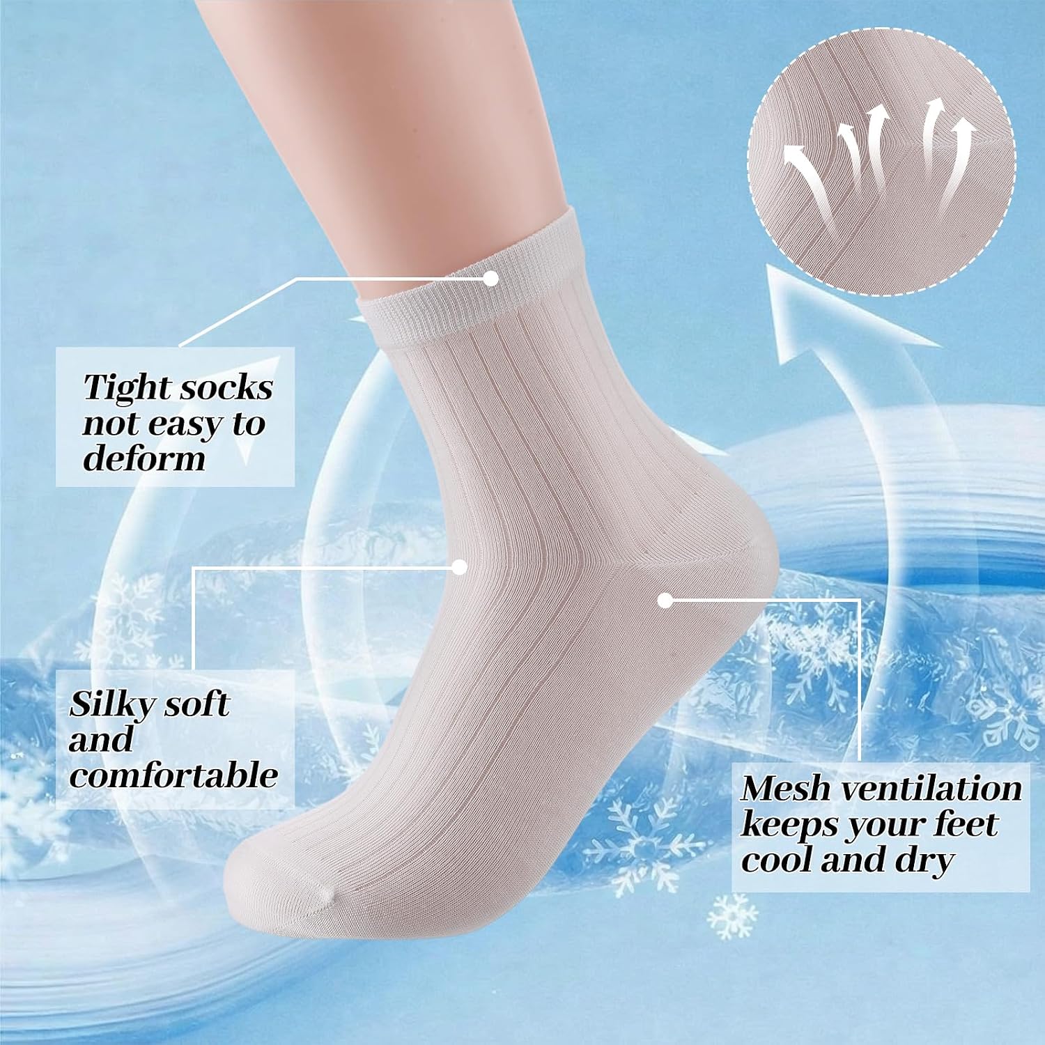 Ramede 6 Pairs Men's Liner Socks Silk Thin Dress Socks Ultra Lightweight Hiking Business Calf Cool Sweat Absorption
