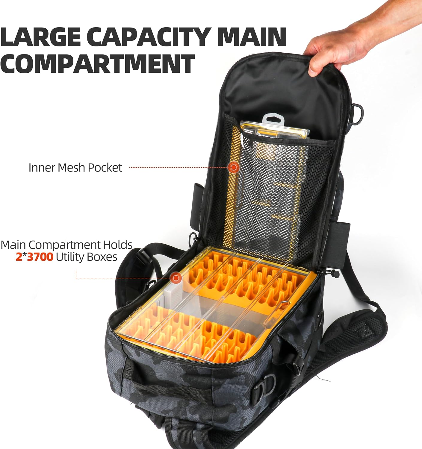 RUNCL Fishing Tackle Backpack, Lightweight Portable Gear Bag, Soft & Comfortable All Day Carry Design, Large Capacity Multi-Pocket Organizer Storage for Bass Fishing, Kayak, Bank & Shore Anglers image 5