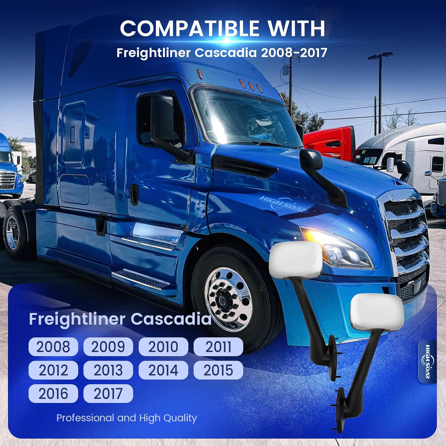 High Soar Hood Mirror for Freightliner Cascadia 2008-2017, Chrome Hood Mirror for Freightliner Cascadia Semi Trucks Accessories Driver Left & Passenger Right Side (A Pair)