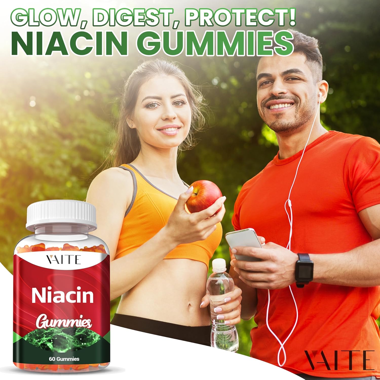 VAITE Niacin (Vitamin B3) 1000mg Supplement – Antioxidant & Energy Support, Nicotinic Acid for Nutrient Conversion & Skin Hydration, Sugar-Free, 60 Vegan Gummies, Non-GMO, Daily Chewable - Image 6