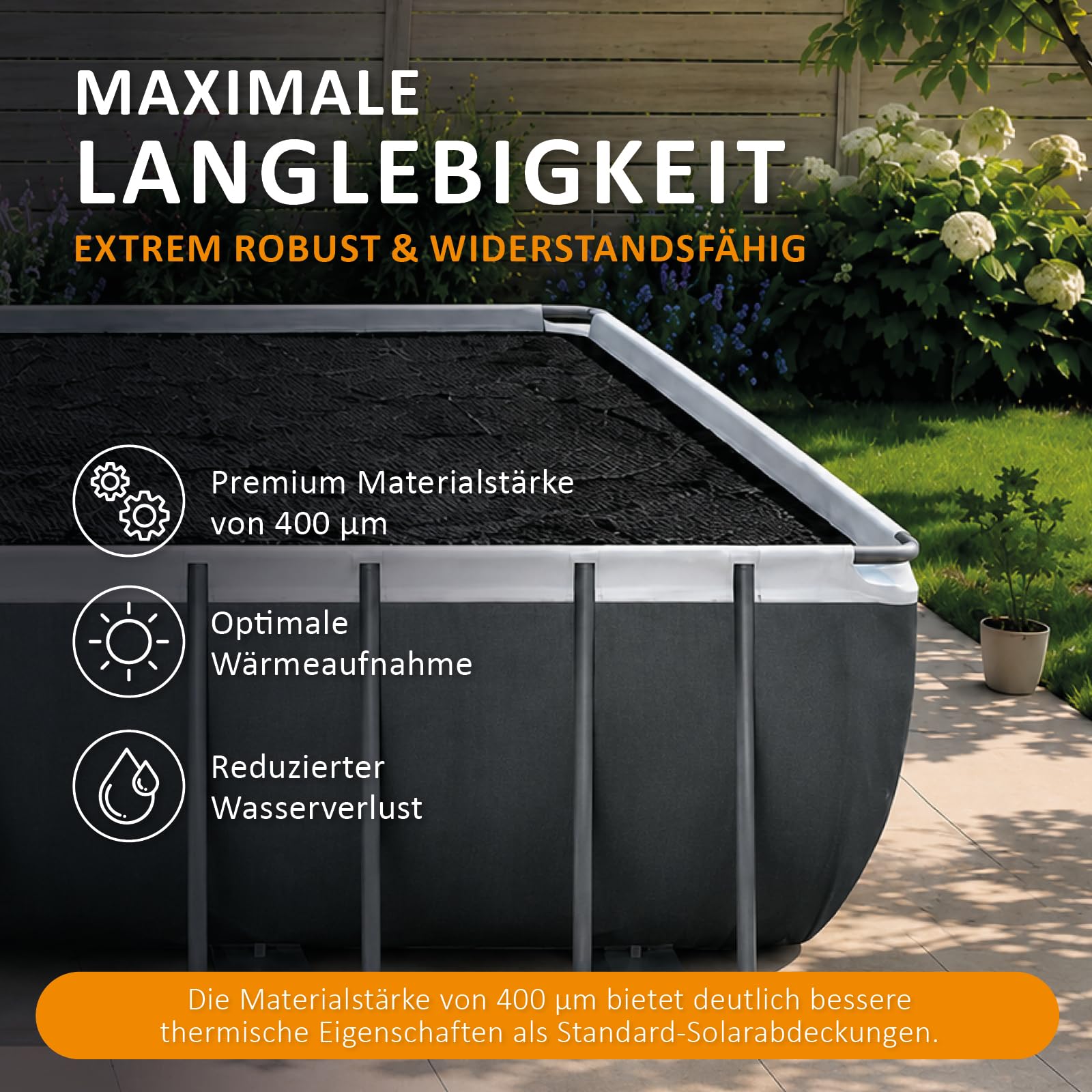 STEINBACH Solarabdeckplane Plus Ultra 4 549 x 274 cm 400 μm 16 mm Luftblasen Schwarz