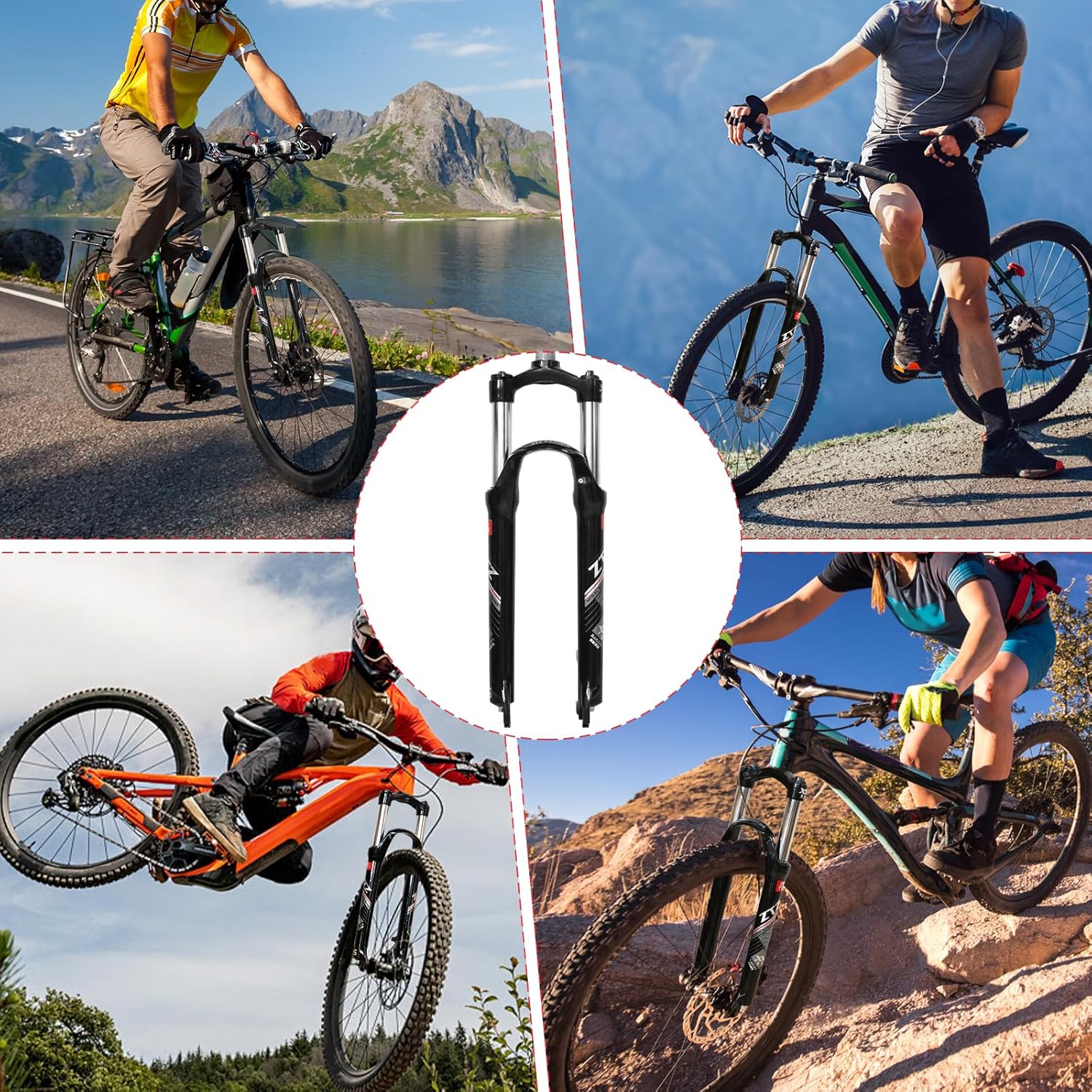 26/27.5/29 Inch MTB Suspension Fork, Travel 120mm, 28.6mm Straight Tube QR 9mm, 100mm Spacing Hub, Crown Lockout Aluminum Alloy Shock Absorber XC Mountain Bike Front Fork