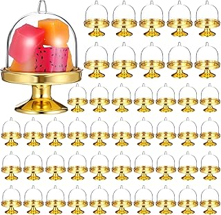 48 Pack Mini Cake Stand with Dome, Gold Base Mini Donut Domes & Tiny Cake Stand for Cupcakes, Desserts, Candy Display - Perfect for Weddings, Birthdays, Parties