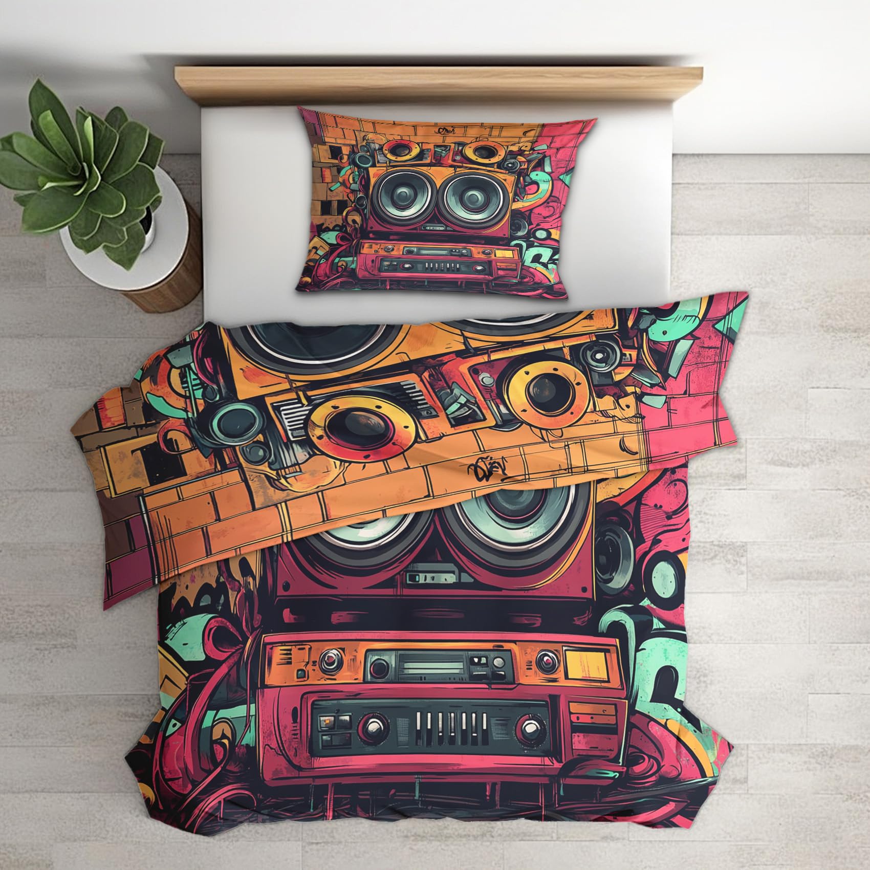 Housse de couette 140x200 musique infroissable avec zip pour lit 1p