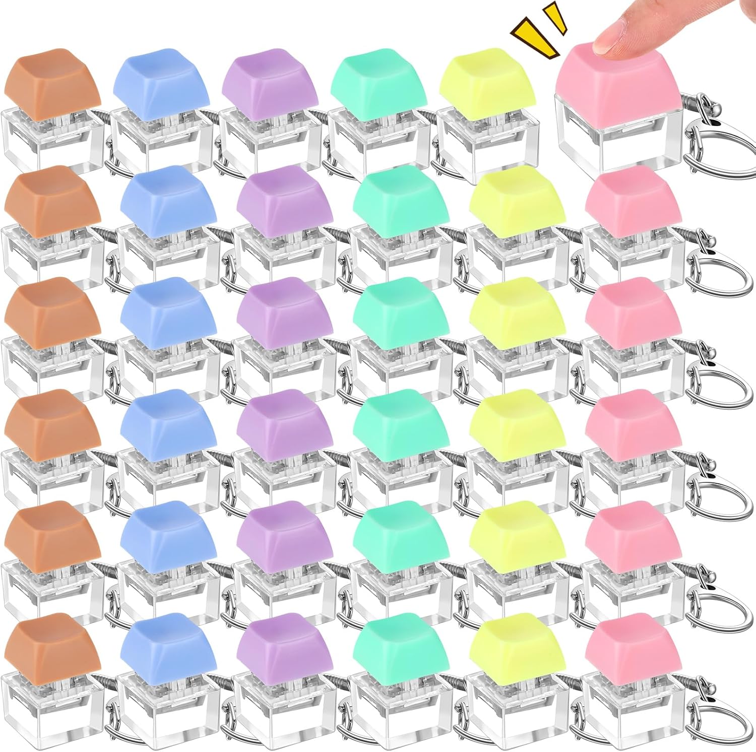 36 Pcs Keyboard Fidget Clicker Keyboard Keychain Decompression Relief Toys Button Stress Relief Gifts for Adults Pass the Time (Vivid Color)