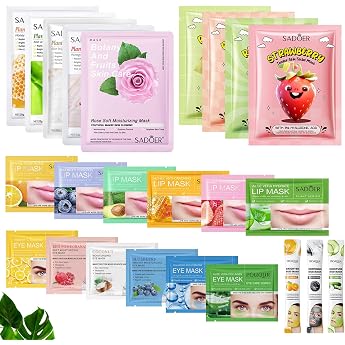 Pack of 24 Children's Face Masks Hydrating Cloth Masks Face Children Eye Pads Against Dark Circles Lip Patches Eye Pads Gifts for Girls and Women