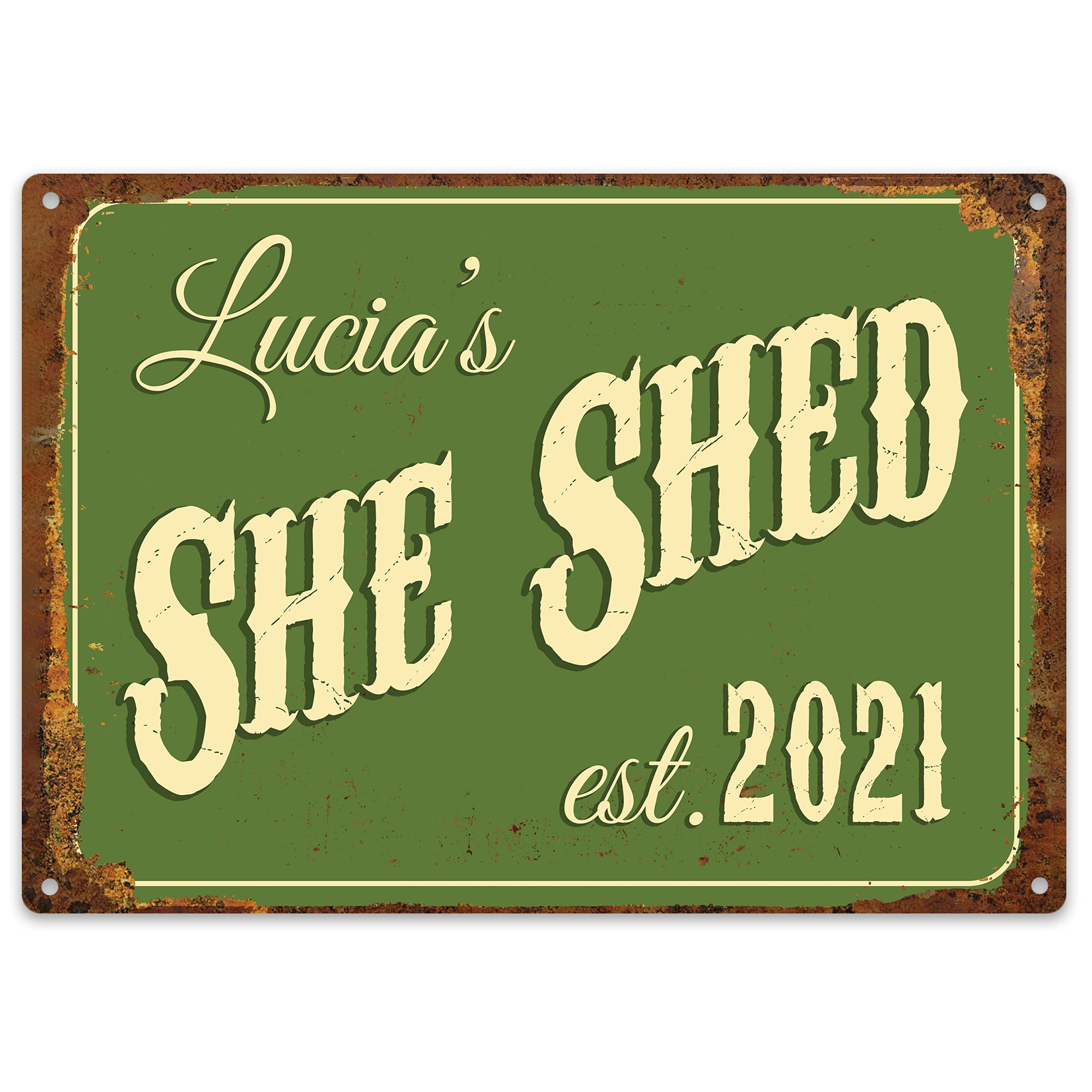 Purple Print House She Shed Sign Personalised - Gardening Gift Ideas For Women Her - Metal Plaque Grandmas Mum Funny, Garden & Outdoor, Small, Green