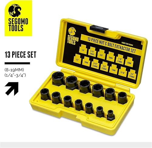 Miniatura 2 de Segomo Tools Juego de herramientas métricas de extracción de tuercas y pernos de 13 piezas, 0.315-0.748 in