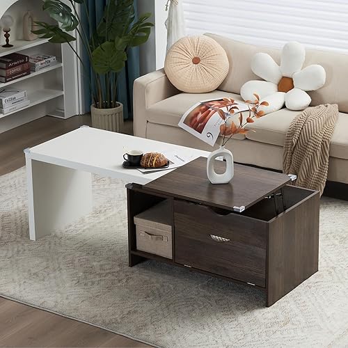 Miniatura 3 de Mesa de centro grande de madera de 59 pulgadas de largo con almacenamiento, moderna mesa de transformador extensible con baúlestante abierto, mesa