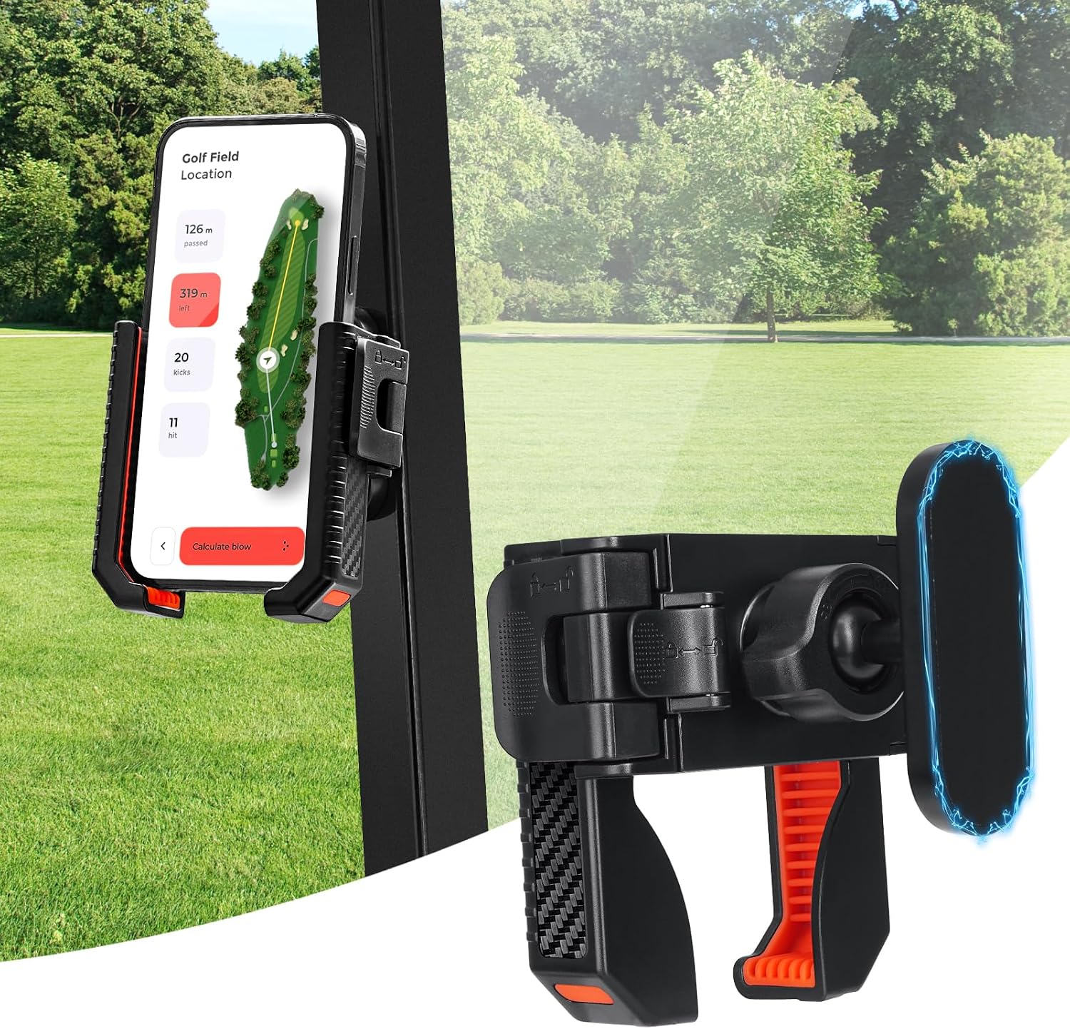 Amazicha 360° Rotating Magnetic Golf Cart Phone Holder, Strong N52 Magnet Mount for Cellphone, Compatible with EZGO Club Car Yamaha, Red (1PCS), Great Gift for Golfers