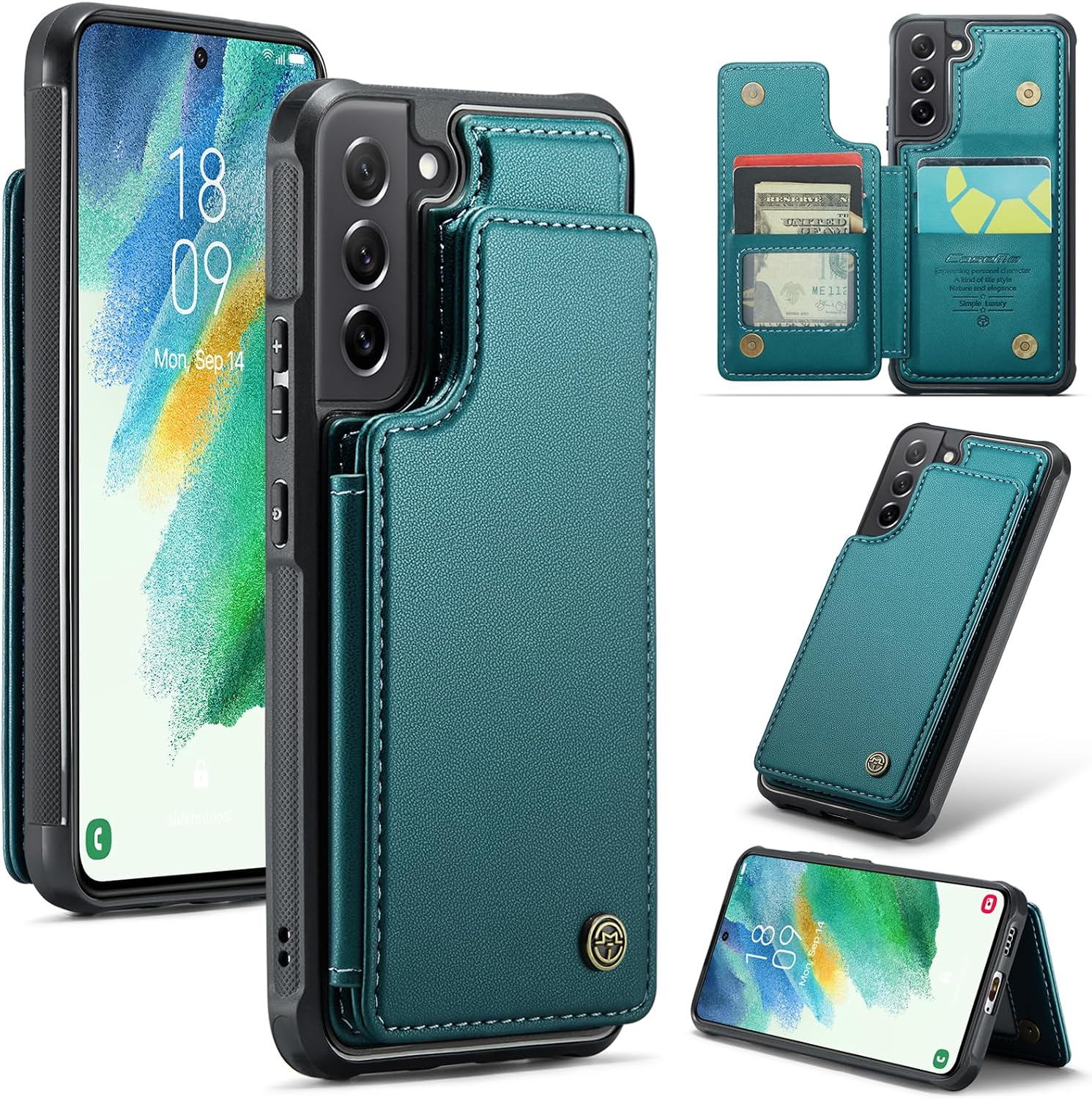 for Samsung Galaxy S21 FE Wallet Case with Card Holder, Stand, RFID Blocking, Durable Shockproof Galaxy S21 FE Protective Case for Men and Women Green