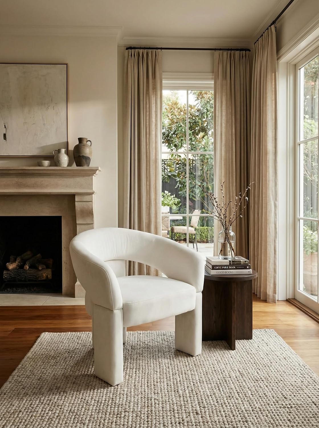 LukeAlon Modern Velvet Accent Chair Barrel Back Armchair, Upholstered Lounge Chair for Living Room, Bedroom, Office, Waiting Rooms, Beige