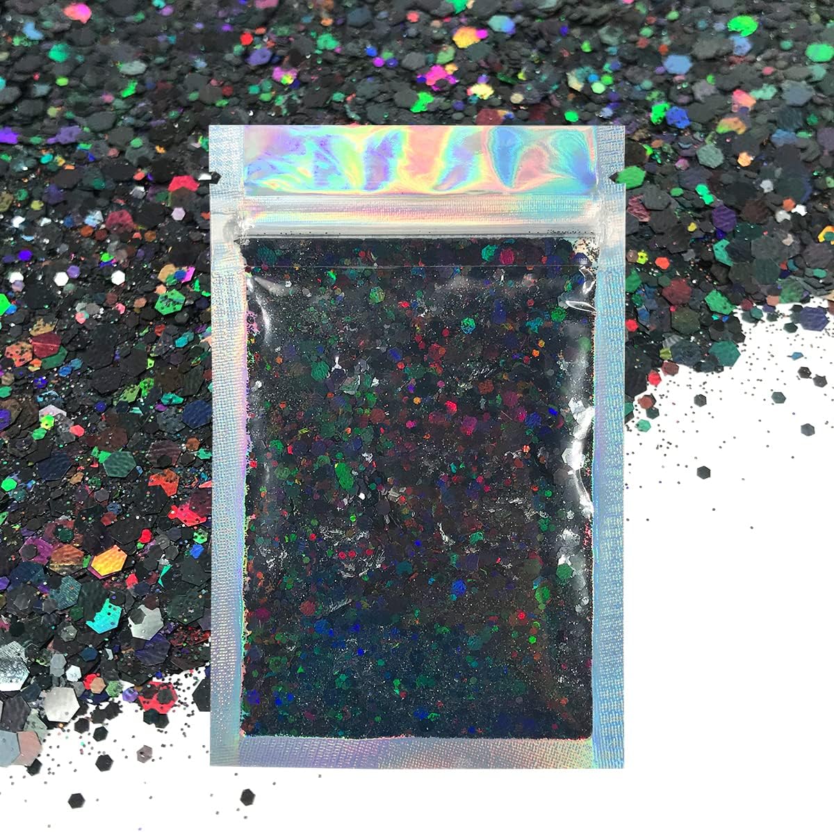 Black Face & Body Glitter - Chunky Glitter - Uses Include: Holidays, Cheerleading, Festival, Rave, Hair, Makeup, Face, Body, Nails, Resin, Arts & Crafts, Resin, Tumblers, Bath Bombs