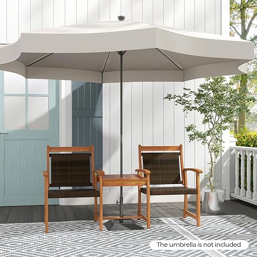 Miniatura 2 de HAPPYGRILL Juego de sofá biplaza de madera de acacia con mesa auxiliar, 3 en 1, silla de banco de mimbre de ratán con agujero para sombrilla para