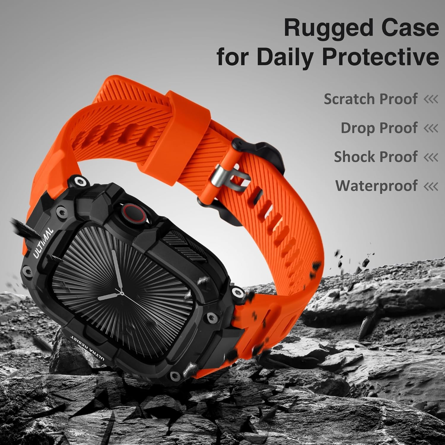 ULTIMAL Rugged Band with Case for Apple Watch 46mm, Military-Grade Shockproof Protective Strap for Men, All-in-One Outdoor Sport Watch Band Compatible with iWatch Series 11/10 (Orange) - Image 4