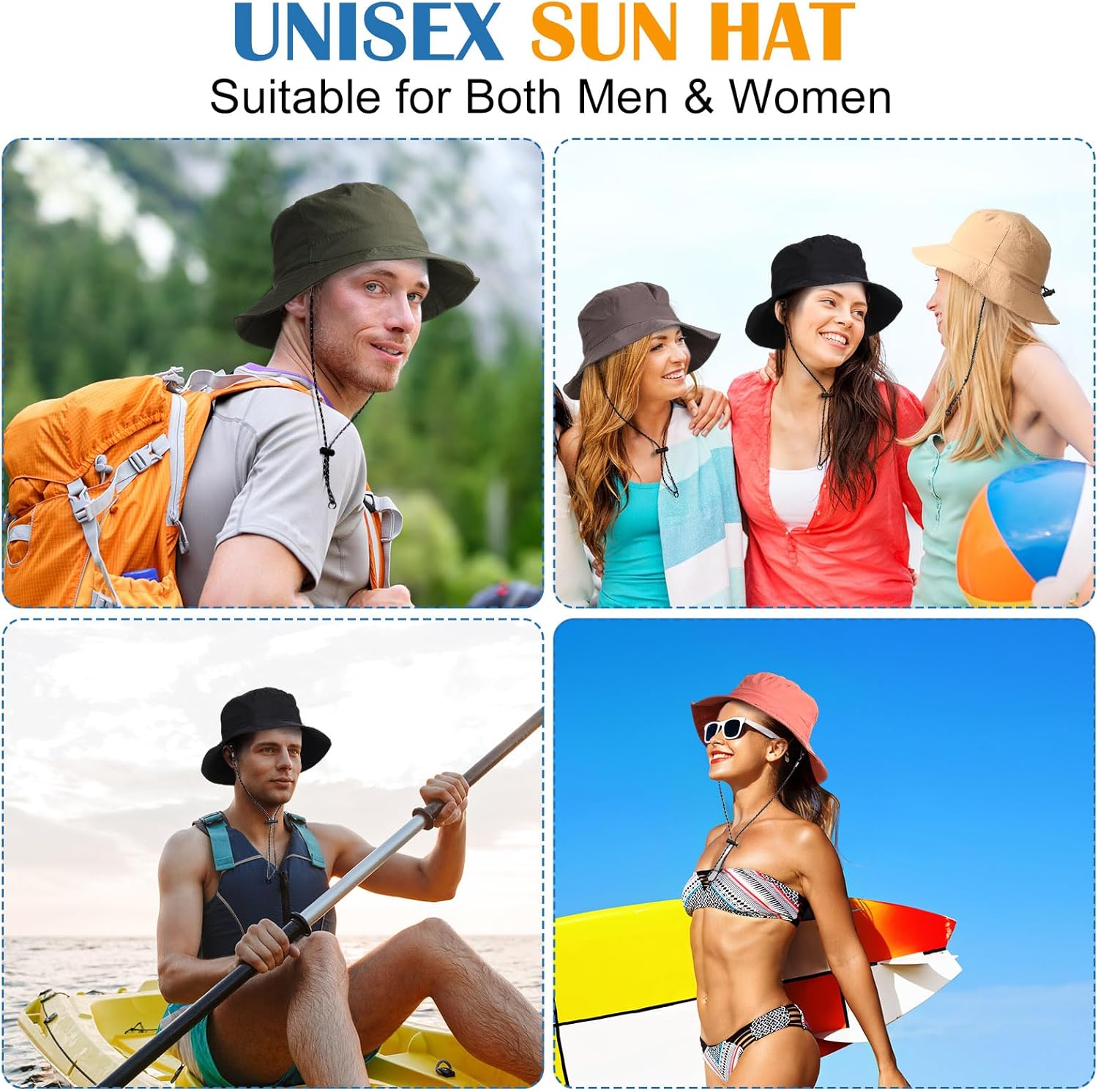 JaGely 6 Pcs Waterproof Bucket Hat Sun Fishing Hat for Women Men Packable UV Protection Adjustable Beach Foldable Hiking Safari Caps