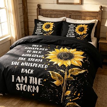 CCoutueChen Black Sunflower Comforter Set for Girls, King Size