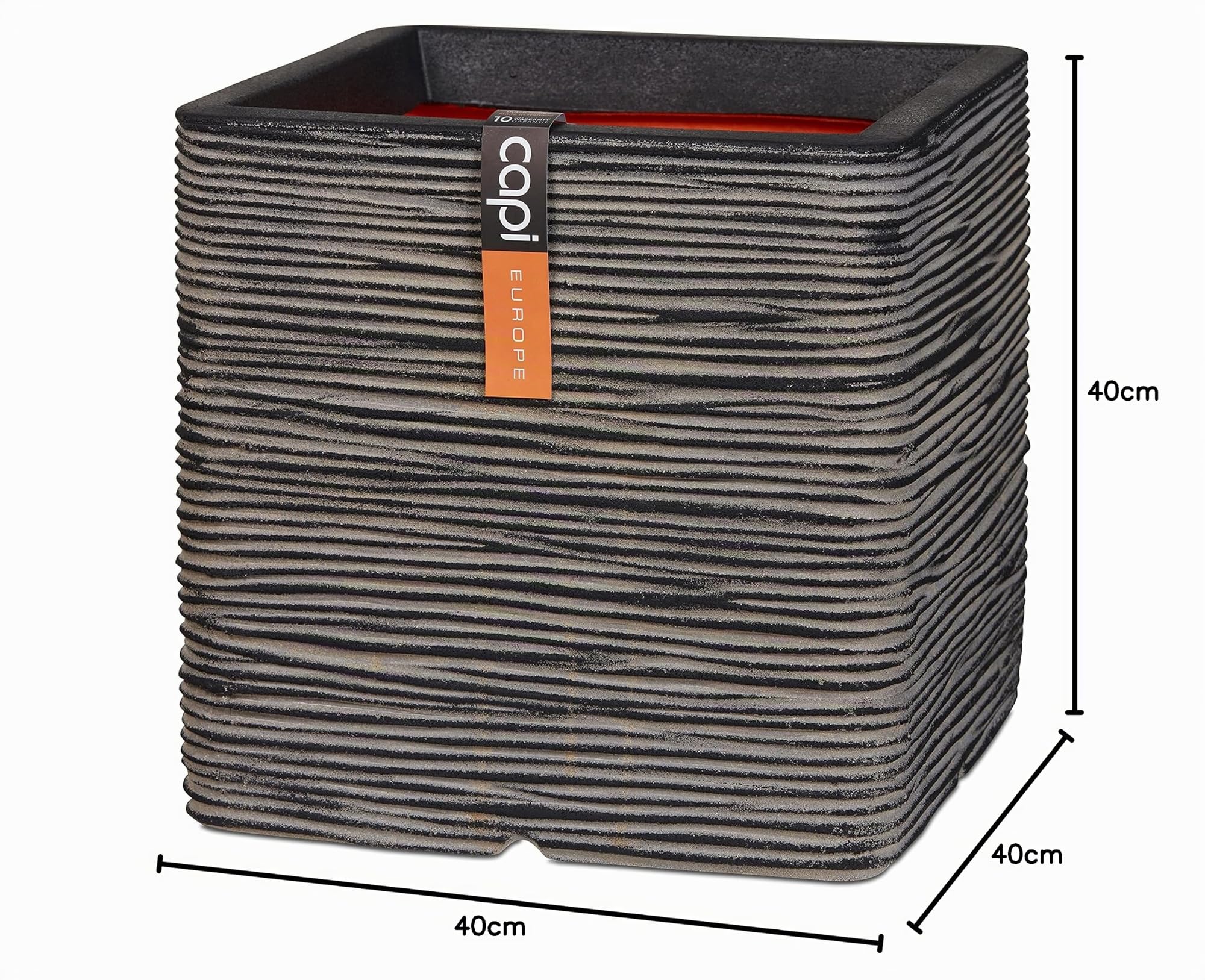 Capi Europe - Topf quadratisch Rib NL - 40x40 - Anthrazit - Blumentopf für den Innen- und Außeneinsatz - Übertopf - Pflanztopf - Pflanzgefäß - Kunststoff - KOFZ903