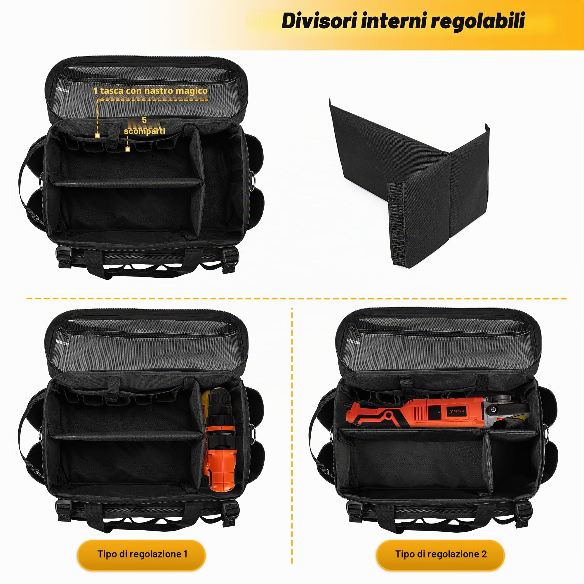 Rexmica Borsa Portautensili da Uomo e 3 Custodia portaattrezzi con Cerniera | Borsa Attrezzi Elettricista, porta Attrezzi da Lavoro Multiuso per Riparatore, Falegname