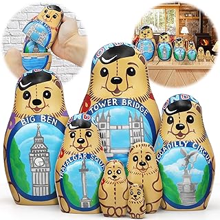 AEVVV London Bear British Nesting Dolls Set of 7 pcs - British Themed Gifts Matryoshka Doll - Russian Dolls English Decorations - London Souvenirs Gifts UK