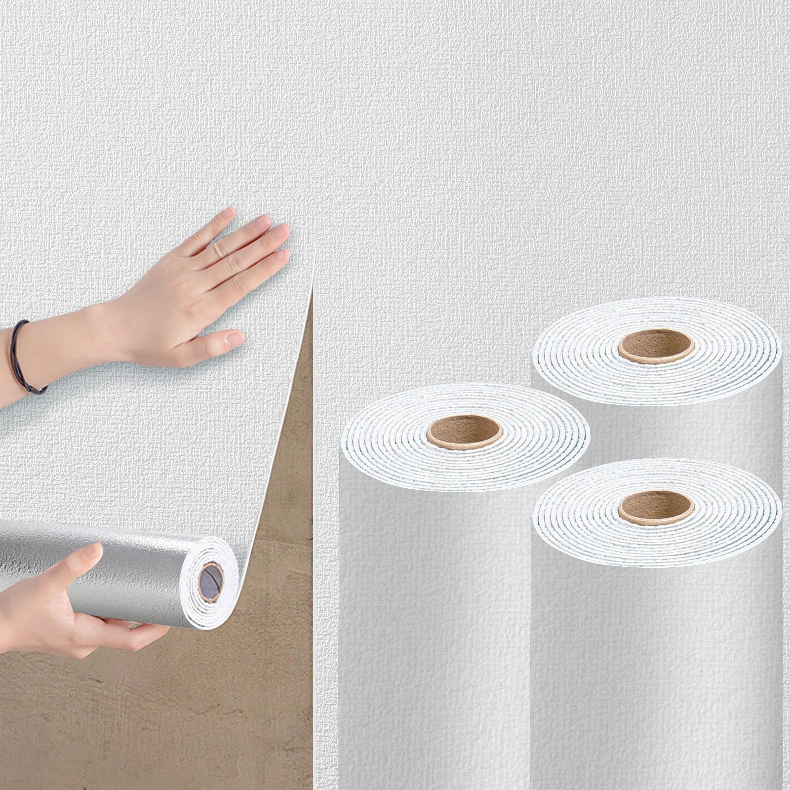Takezuaa 3 Roll Self Adhesive Thermal Wallpaper 3mm Thick White Textured Peel and Stick Wallpaper PE Foam for Ceilings Bedroom Livingroom Waterproof Damp Proof for Bad Cold Walls 50cmx2.8m — image 1