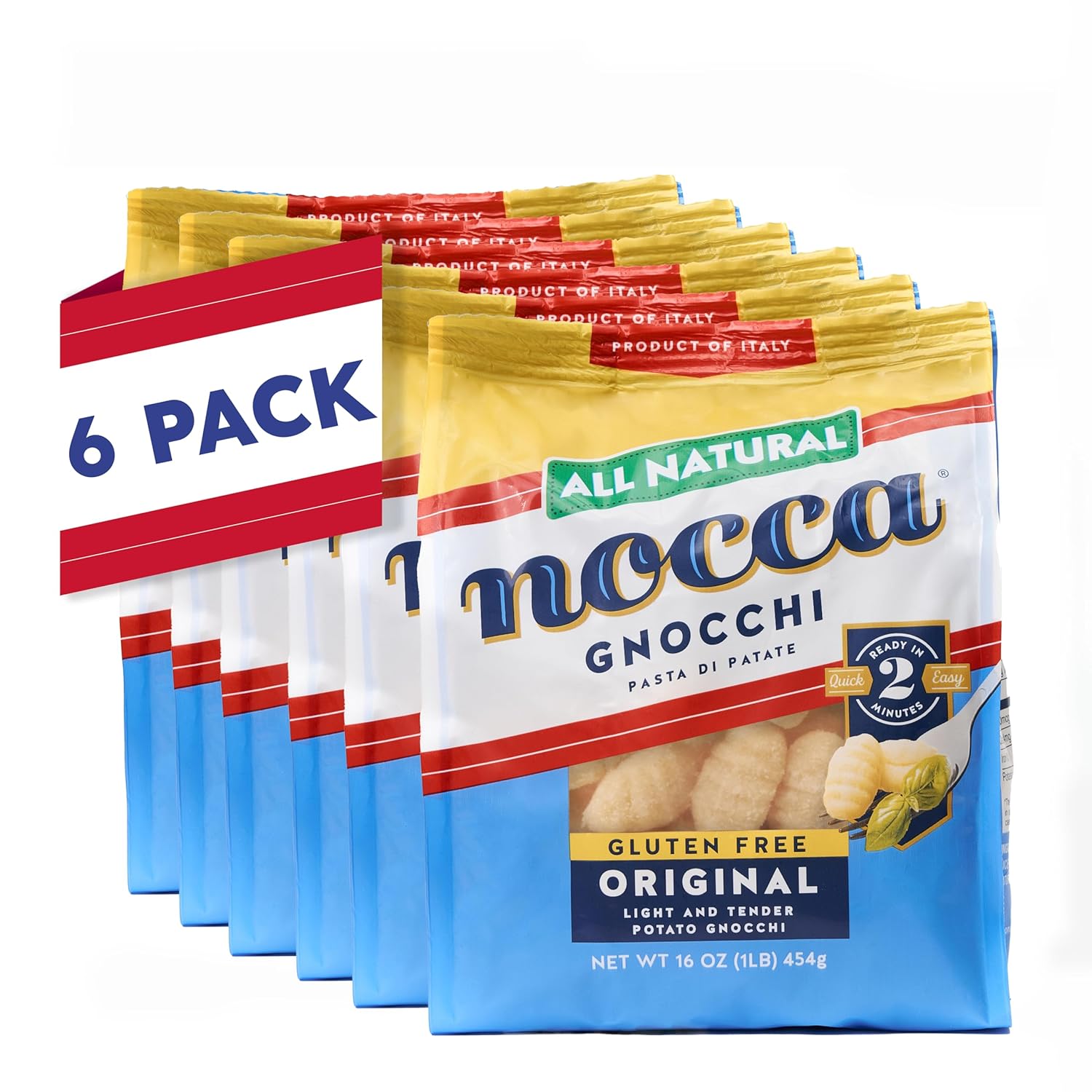 Nocca Gnocchi All Natural Original Gluten Free Gnocchi, 16 Ounce (Pack of 6), Potato Dumpling Pasta