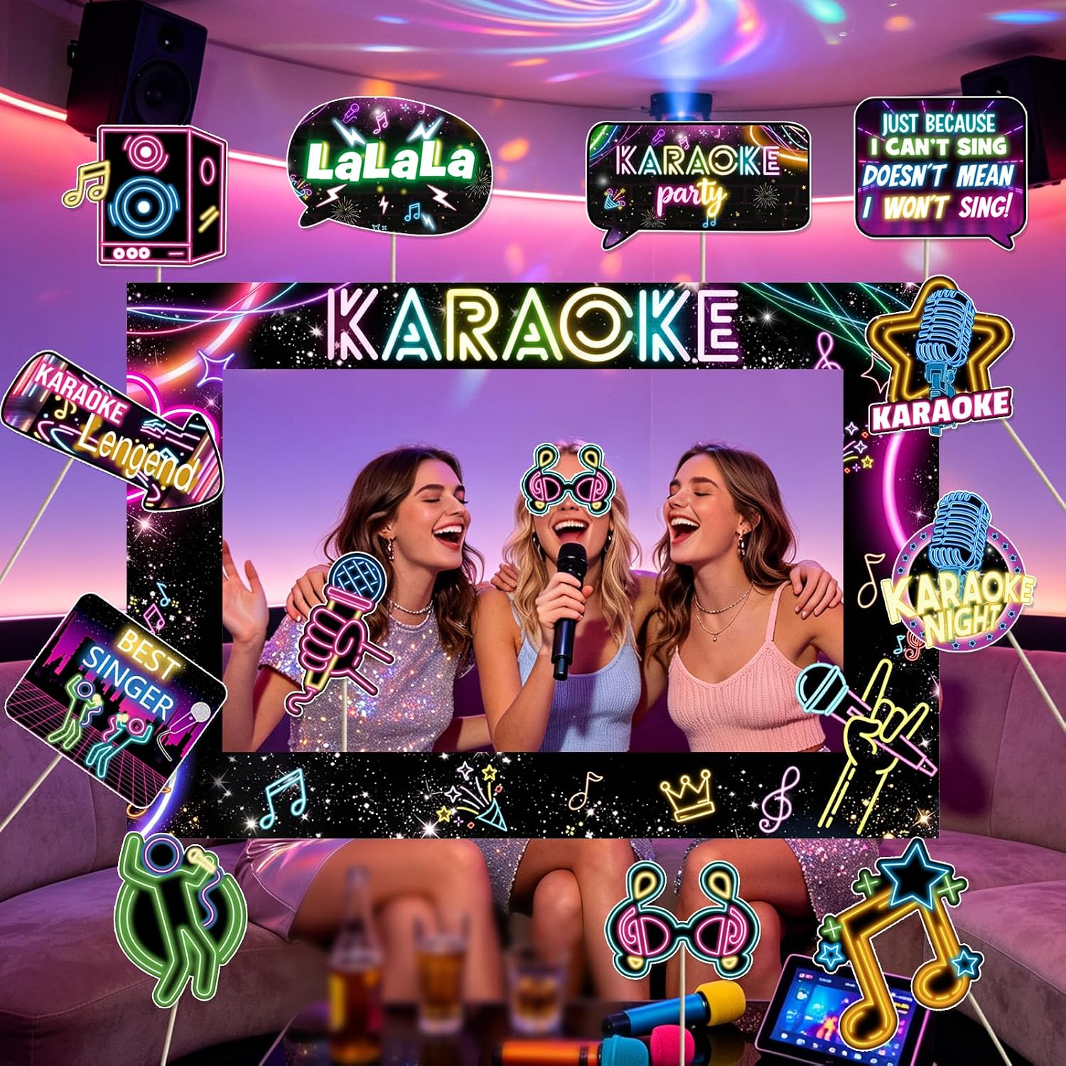 Karaoke Party Decorations - Karaoke Night Photo Booth Props Music Disco