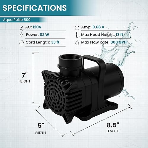Vista 136 de HALF OFF PONDS Aqua Pulse Series - Bombas sumergibles de tracción híbrida de 550 gal/hr a 12,500 gal/hr Cable de 33 pies