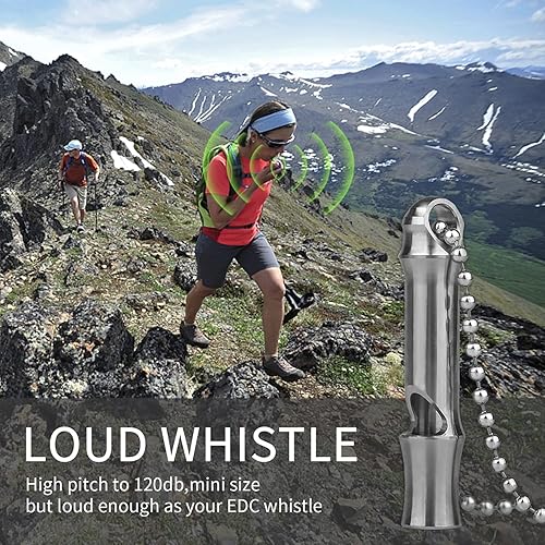Miniatura 4 de Silbato de emergencia, silbato de titanio EDC silbato de seguridad para acampar al aire libre, silbatos de supervivencia fuertes hasta 120 db
