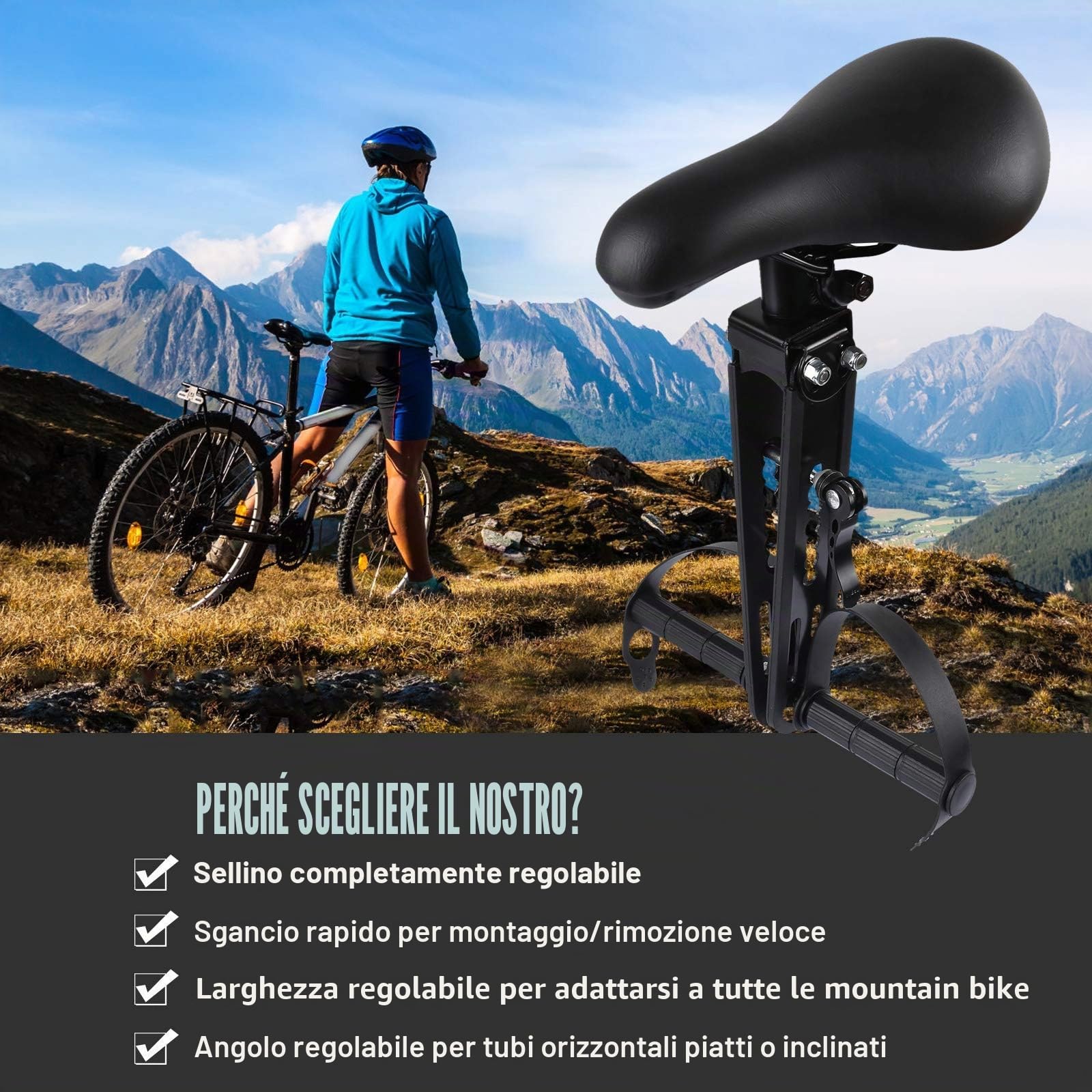 Bomoya Seggiolino per Bici da Mountain Bike, Rimovibile, per Bambini di 2 – 5 Anni, Compatibile con Tutti Gli Adulti MTB