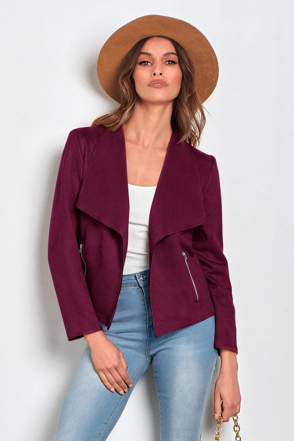 PRETTYGARDEN Women's Faux Suede Jackets 2026 Fashion Fall Clothes Long Sleeve Open Front Cropped Coat Outwear - Image 8