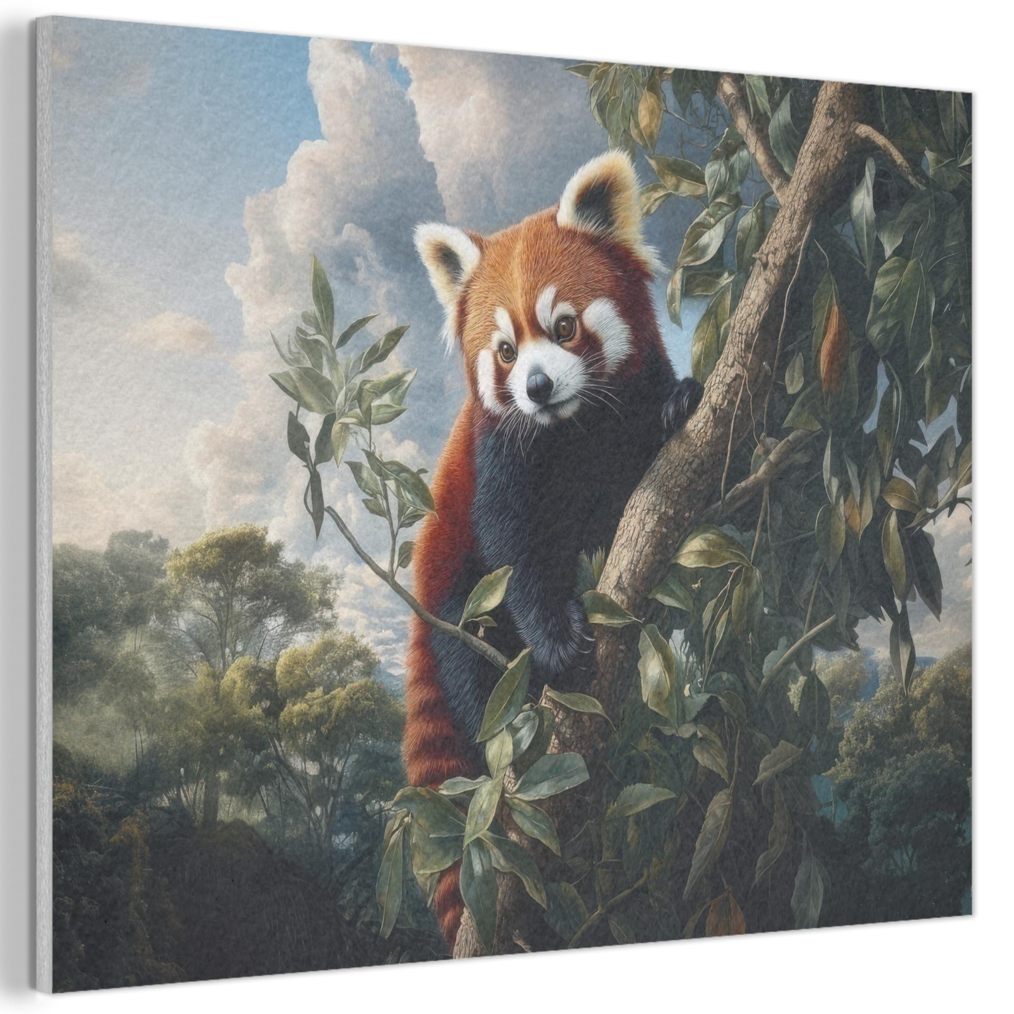 MuchoWow© Felt Panel 70x50 cm Framed Design Print Accent Interior Wallart Decoration Wall Art Panda - Red - Tree - Clouds