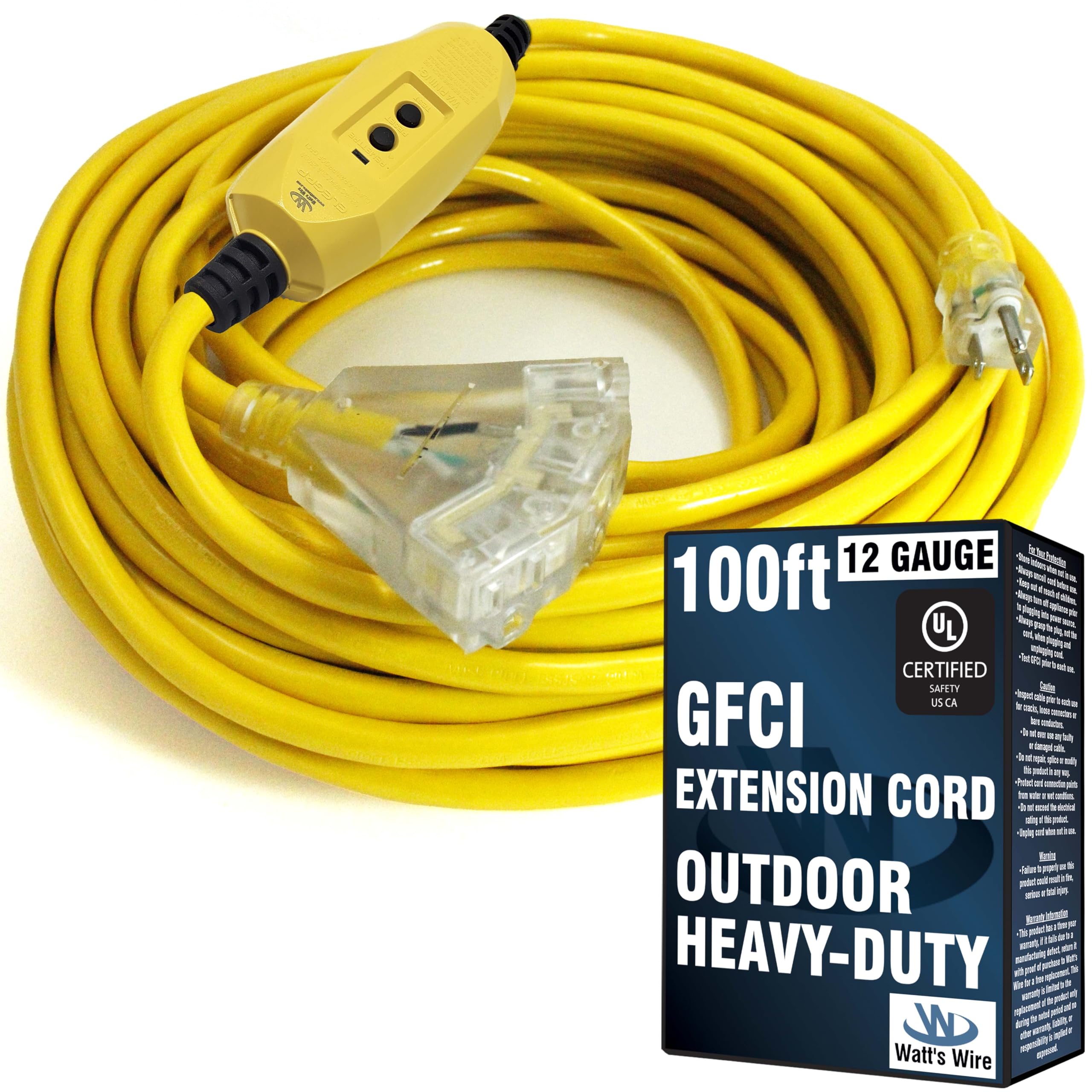 Watt's Wire GFCI Yellow Extension Cord 100 ft